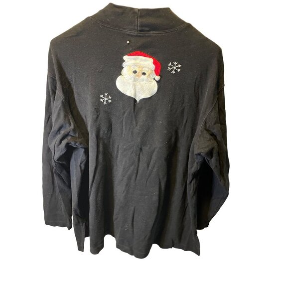 Bechamel Black Mock Neck Santa Embroidered Pullover Top Sz XL - Picture 2 of 8